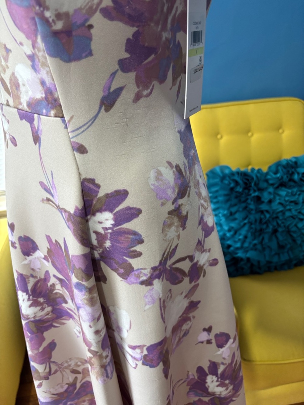 Calvin Klein Lavender Floral Midi Dress in Cream - Picture 6 of 10